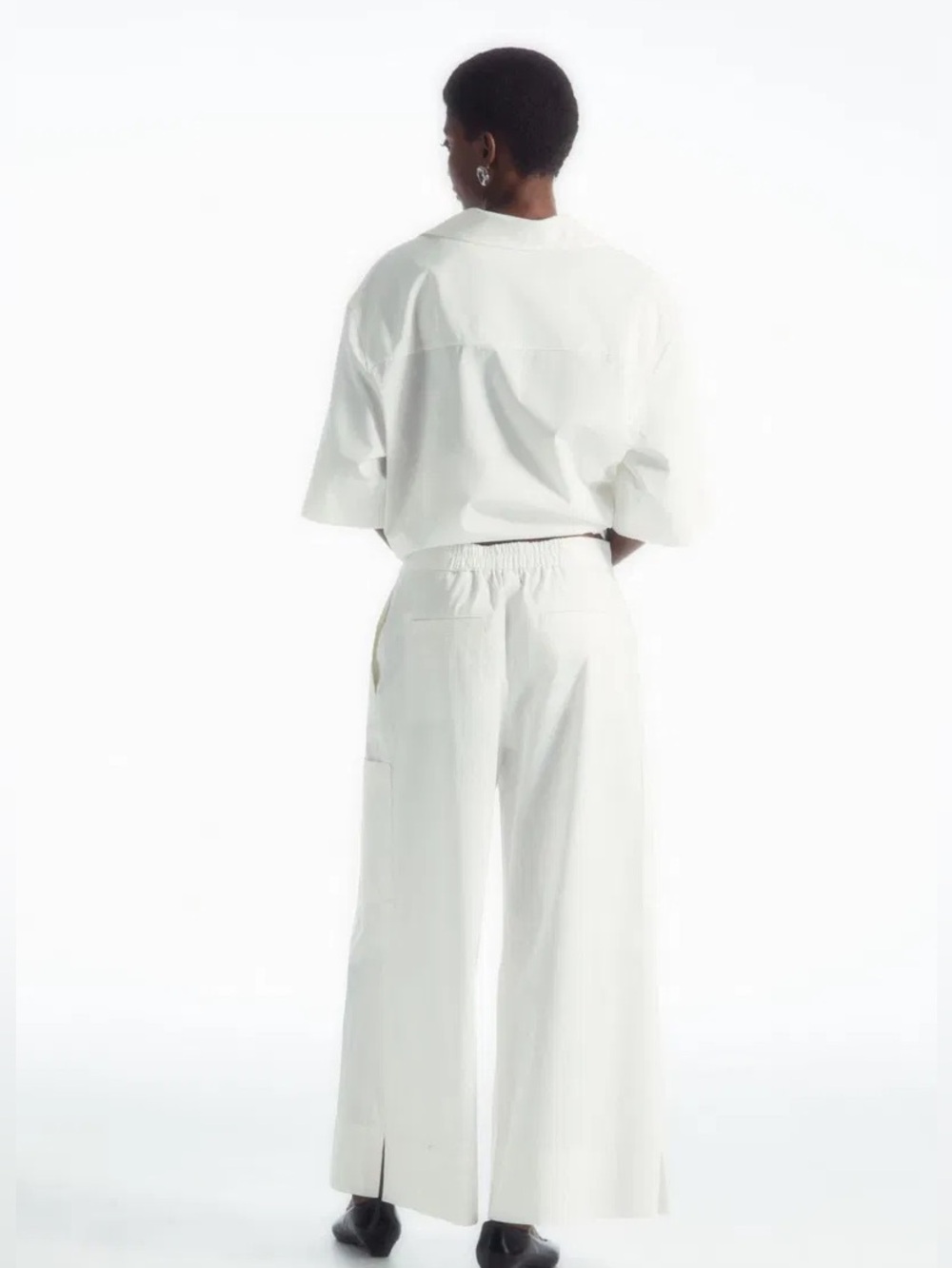 COS Elasticized Pleated Culottes White Cotton - Picture 3 of 17